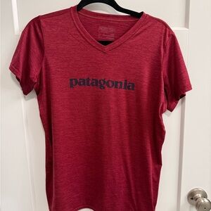 Patagonia Capilene Cool Daily Graphic Maroon V-Neck Tee